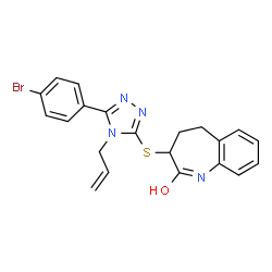ChemSpider 2D Image | 3-{[4-Allyl-5-(4-bromophenyl)-4H-1,2,4-triazol-3-yl]sulfanyl}-1,3,4,5-tetrahydro-2H-1-benzazepin-2-one | C21H19BrN4OS