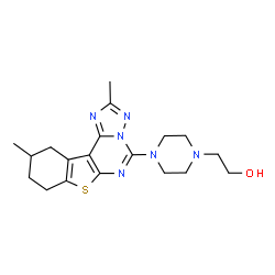 ChemSpider 2D Image | 2-[4-(2,10-Dimethyl-8,9,10,11-tetrahydro[1]benzothieno[3,2-e][1,2,4]triazolo[1,5-c]pyrimidin-5-yl)-1-piperazinyl]ethanol | C19H26N6OS