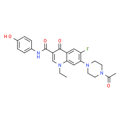 ChemSpider 2D Image | 7-(4-Acetyl-1-piperazinyl)-1-ethyl-6-fluoro-N-(4-hydroxyphenyl)-4-oxo-1,4-dihydro-3-quinolinecarboxamide | C24H25FN4O4