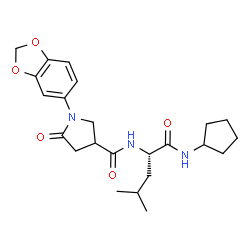 ChemSpider 2D Image | N~2~-{[1-(1,3-Benzodioxol-5-yl)-5-oxo-3-pyrrolidinyl]carbonyl}-N-cyclopentyl-L-leucinamide | C23H31N3O5