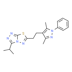 ChemSpider 2D Image | 6-[2-(3,5-Dimethyl-1-phenyl-1H-pyrazol-4-yl)ethyl]-3-isopropyl[1,2,4]triazolo[3,4-b][1,3,4]thiadiazole | C19H22N6S