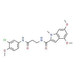 ChemSpider 2D Image | N-{3-[(3-Chloro-4-methoxyphenyl)amino]-3-oxopropyl}-4,6-dimethoxy-1-methyl-1H-indole-2-carboxamide | C22H24ClN3O5