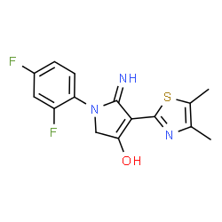 ChemSpider 2D Image | 1-(2,4-Difluorophenyl)-4-(4,5-dimethyl-1,3-thiazol-2-yl)-5-imino-2,5-dihydro-1H-pyrrol-3-ol | C15H13F2N3OS