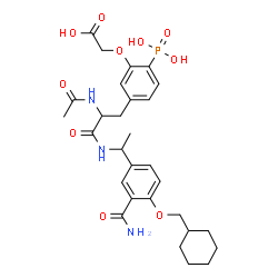 ChemSpider 2D Image | {5-[2-Acetamido-3-({1-[3-carbamoyl-4-(cyclohexylmethoxy)phenyl]ethyl}amino)-3-oxopropyl]-2-phosphonophenoxy}acetic acid | C29H38N3O10P