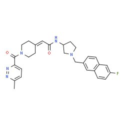 ChemSpider 2D Image | N-(1-((6-fluoro-2-naphthyl)methyl)pyrrolidin-3-yl)-2-(1-((6-methylpyridazin-3-yl)carbonyl)piperidin-4-ylidene)acetamide | C28H30FN5O2