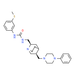 ChemSpider 2D Image | 1-[3-(Methylsulfanyl)phenyl]-3-({(2R,4S,5S)-5-[(4-phenyl-1-piperazinyl)methyl]-1-azabicyclo[2.2.2]oct-2-yl}methyl)urea | C27H37N5OS