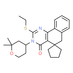 ChemSpider 2D Image | 3-(2,2-Dimethyltetrahydro-2H-pyran-4-yl)-2-(ethylsulfanyl)-3H-spiro[benzo[h]quinazoline-5,1'-cyclopentan]-4(6H)-one | C25H32N2O2S