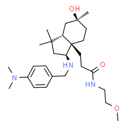 ChemSpider 2D Image | 3-[(3S,3aR,6S,7aS)-3-{[4-(Dimethylamino)benzyl]amino}-6-hydroxy-1,1,6-trimethyloctahydro-3aH-inden-3a-yl]-N-(2-methoxyethyl)propanamide | C27H45N3O3