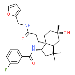 ChemSpider 2D Image | 3-Fluoro-N-[(1S,3aS,5S,7aR)-7a-{3-[(2-furylmethyl)amino]-3-oxopropyl}-5-hydroxy-3,3,5-trimethyloctahydro-1H-inden-1-yl]benzamide | C27H35FN2O4
