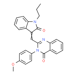 ChemSpider 2D Image | 3-(4-Methoxyphenyl)-2-[(2-oxo-1-propyl-1,2-dihydro-3H-indol-3-ylidene)methyl]-4(3H)-quinazolinone | C27H23N3O3