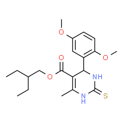 ChemSpider 2D Image | 2-Ethylbutyl 4-(2,5-dimethoxyphenyl)-6-methyl-2-thioxo-1,2,3,4-tetrahydro-5-pyrimidinecarboxylate | C20H28N2O4S