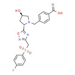 ChemSpider 2D Image | 4-{[(2S,4R)-2-(3-{[(4-Fluorophenyl)sulfonyl]methyl}-1,2,4-oxadiazol-5-yl)-4-hydroxy-1-pyrrolidinyl]methyl}benzoic acid | C21H20FN3O6S