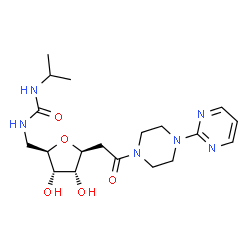 ChemSpider 2D Image | 1-{[(2R,3S,4R,5S)-3,4-Dihydroxy-5-{2-oxo-2-[4-(2-pyrimidinyl)-1-piperazinyl]ethyl}tetrahydro-2-furanyl]methyl}-3-isopropylurea | C19H30N6O5
