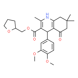 ChemSpider 2D Image | Tetrahydro-2-furanylmethyl 4-(3,4-dimethoxyphenyl)-2,7,7-trimethyl-5-oxo-1,4,5,6,7,8-hexahydro-3-quinolinecarboxylate | C26H33NO6