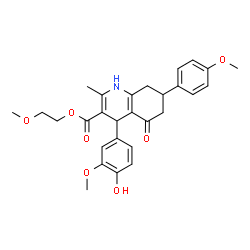 ChemSpider 2D Image | 2-Methoxyethyl 4-(4-hydroxy-3-methoxyphenyl)-7-(4-methoxyphenyl)-2-methyl-5-oxo-1,4,5,6,7,8-hexahydro-3-quinolinecarboxylate | C28H31NO7