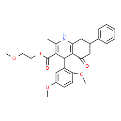 ChemSpider 2D Image | 2-Methoxyethyl 4-(2,5-dimethoxyphenyl)-2-methyl-5-oxo-7-phenyl-1,4,5,6,7,8-hexahydro-3-quinolinecarboxylate | C28H31NO6