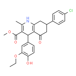 ChemSpider 2D Image | Methyl 7-(4-chlorophenyl)-4-(3-ethoxy-4-hydroxyphenyl)-2-methyl-5-oxo-1,4,5,6,7,8-hexahydro-3-quinolinecarboxylate | C26H26ClNO5