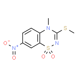 ChemSpider 2D Image | 4-Methyl-3-(methylsulfanyl)-7-nitro-4H-1,2,4-benzothiadiazine 1,1-dioxide | C9H9N3O4S2