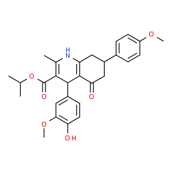 ChemSpider 2D Image | Isopropyl 4-(4-hydroxy-3-methoxyphenyl)-7-(4-methoxyphenyl)-2-methyl-5-oxo-1,4,5,6,7,8-hexahydro-3-quinolinecarboxylate | C28H31NO6