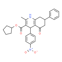ChemSpider 2D Image | Cyclopentyl 2-methyl-4-(4-nitrophenyl)-5-oxo-7-phenyl-1,4,5,6,7,8-hexahydro-3-quinolinecarboxylate | C28H28N2O5
