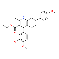 ChemSpider 2D Image | Ethyl 4-(3,4-dimethoxyphenyl)-7-(4-methoxyphenyl)-2-methyl-5-oxo-1,4,5,6,7,8-hexahydro-3-quinolinecarboxylate | C28H31NO6