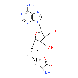 ChemSpider 2D Image | (2S)-2-amino-4-[[(2S,3S,4R,5R)-5-(6-aminopurin-9-yl)-3,4-dihydroxy-tetrahydrofuran-2-yl]methyl-methyl-$l^{4}-sulfanyl]butanoic acid | C15H23N6O5S