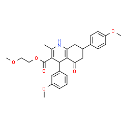 ChemSpider 2D Image | 2-Methoxyethyl 4-(3-methoxyphenyl)-7-(4-methoxyphenyl)-2-methyl-5-oxo-1,4,5,6,7,8-hexahydro-3-quinolinecarboxylate | C28H31NO6