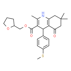 ChemSpider 2D Image | Tetrahydro-2-furanylmethyl 2,7,7-trimethyl-4-[4-(methylsulfanyl)phenyl]-5-oxo-1,4,5,6,7,8-hexahydro-3-quinolinecarboxylate | C25H31NO4S