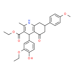 ChemSpider 2D Image | Ethyl 4-(3-ethoxy-4-hydroxyphenyl)-7-(4-methoxyphenyl)-2-methyl-5-oxo-1,4,5,6,7,8-hexahydro-3-quinolinecarboxylate | C28H31NO6