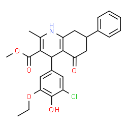ChemSpider 2D Image | Methyl 4-(3-chloro-5-ethoxy-4-hydroxyphenyl)-2-methyl-5-oxo-7-phenyl-1,4,5,6,7,8-hexahydro-3-quinolinecarboxylate | C26H26ClNO5