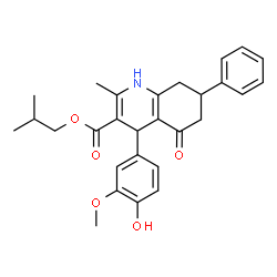ChemSpider 2D Image | Isobutyl 4-(4-hydroxy-3-methoxyphenyl)-2-methyl-5-oxo-7-phenyl-1,4,5,6,7,8-hexahydro-3-quinolinecarboxylate | C28H31NO5