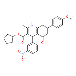 ChemSpider 2D Image | Cyclopentyl 7-(4-methoxyphenyl)-2-methyl-4-(3-nitrophenyl)-5-oxo-1,4,5,6,7,8-hexahydro-3-quinolinecarboxylate | C29H30N2O6