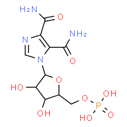 ChemSpider 2D Image | 1-(5-O-Phosphonopentofuranosyl)-1H-imidazole-4,5-dicarboxamide | C10H15N4O9P