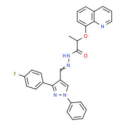ChemSpider 2D Image | N'-{[3-(4-Fluorophenyl)-1-phenyl-1H-pyrazol-4-yl]methylene}-2-(8-quinolinyloxy)propanehydrazide | C28H22FN5O2