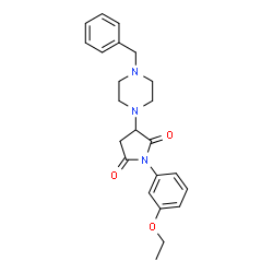 ChemSpider 2D Image | 3-(4-Benzyl-1-piperazinyl)-1-(3-ethoxyphenyl)-2,5-pyrrolidinedione | C23H27N3O3