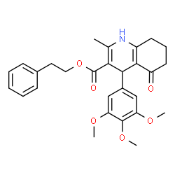 ChemSpider 2D Image | 2-Phenylethyl 2-methyl-5-oxo-4-(3,4,5-trimethoxyphenyl)-1,4,5,6,7,8-hexahydro-3-quinolinecarboxylate | C28H31NO6