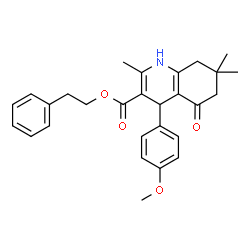 ChemSpider 2D Image | 2-Phenylethyl 4-(4-methoxyphenyl)-2,7,7-trimethyl-5-oxo-1,4,5,6,7,8-hexahydro-3-quinolinecarboxylate | C28H31NO4