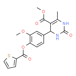 ChemSpider 2D Image | Methyl 4-{3-methoxy-4-[(2-thienylcarbonyl)oxy]phenyl}-6-methyl-2-oxo-1,2,3,4-tetrahydro-5-pyrimidinecarboxylate | C19H18N2O6S