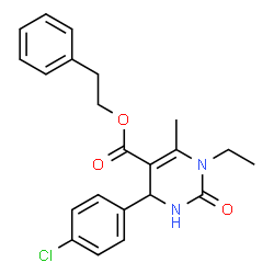 ChemSpider 2D Image | 2-Phenylethyl 4-(4-chlorophenyl)-1-ethyl-6-methyl-2-oxo-1,2,3,4-tetrahydro-5-pyrimidinecarboxylate | C22H23ClN2O3