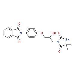 ChemSpider 2D Image | 2-{4-[3-(4,4-Dimethyl-2,5-dioxo-1-imidazolidinyl)-2-hydroxypropoxy]phenyl}-1H-isoindole-1,3(2H)-dione | C22H21N3O6