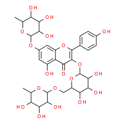 ChemSpider 2D Image | 3-{[6-O-(6-Deoxyhexopyranosyl)hexopyranosyl]oxy}-5-hydroxy-2-(4-hydroxyphenyl)-4-oxo-4H-chromen-7-yl 6-deoxyhexopyranoside | C33H40O19