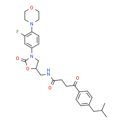ChemSpider 2D Image | N-({3-[3-Fluoro-4-(4-morpholinyl)phenyl]-2-oxo-1,3-oxazolidin-5-yl}methyl)-4-(4-isobutylphenyl)-4-oxobutanamide | C28H34FN3O5
