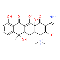 ChemSpider 2D Image | 3-Carbamoyl-1-(dimethylammonio)-4a,7,11-trihydroxy-11-methyl-4,6-dioxo-1,4,4a,6,11,11a,12,12a-octahydro-2,5-tetracenediolate | C22H23N2O8