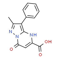 ChemSpider 2D Image | 2-methyl-7-oxo-3-phenyl-4H-pyrazolo[1,5-a]pyrimidine-5-carboxylic acid | C14H11N3O3