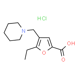 ChemSpider 2D Image | 5-Ethyl-4-(1-piperidinylmethyl)-2-furoic acid hydrochloride (1:1) | C13H20ClNO3