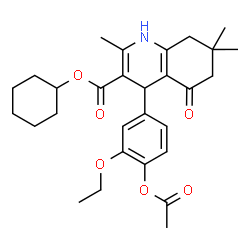 ChemSpider 2D Image | Cyclohexyl 4-(4-acetoxy-3-ethoxyphenyl)-2,7,7-trimethyl-5-oxo-1,4,5,6,7,8-hexahydro-3-quinolinecarboxylate | C29H37NO6