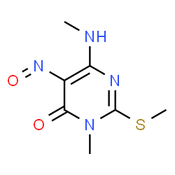 ChemSpider 2D Image | 3-Methyl-6-(methylamino)-2-(methylthio)-5-nitroso-4(3H)-pyrimidinone | C7H10N4O2S