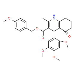ChemSpider 2D Image | 4-Methoxybenzyl 2-methyl-5-oxo-4-(2,4,5-trimethoxyphenyl)-1,4,5,6,7,8-hexahydro-3-quinolinecarboxylate | C28H31NO7