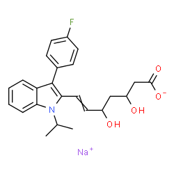 ChemSpider 2D Image | Sodium 7-[3-(4-fluorophenyl)-1-isopropyl-1H-indol-2-yl]-3,5-dihydroxy-6-heptenoate | C24H25FNNaO4