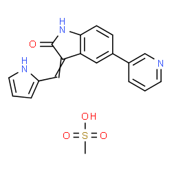 ChemSpider 2D Image | 5-(3-Pyridinyl)-3-(1H-pyrrol-2-ylmethylene)-1,3-dihydro-2H-indol-2-one methanesulfonate (1:1) | C19H17N3O4S